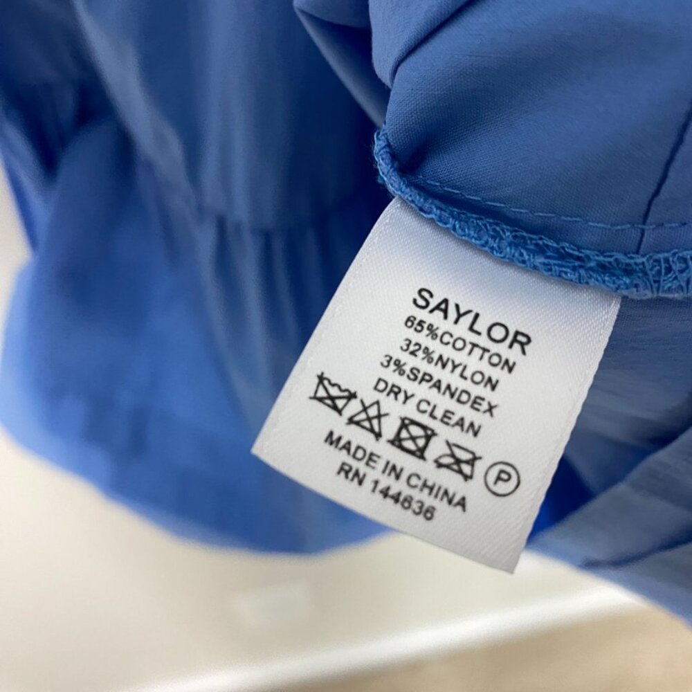 Saylor Zerina A Line Mini Dress Ruffle Blue Womens XS Tiered Puff Sleeves V Neck - Picture 6 of 9